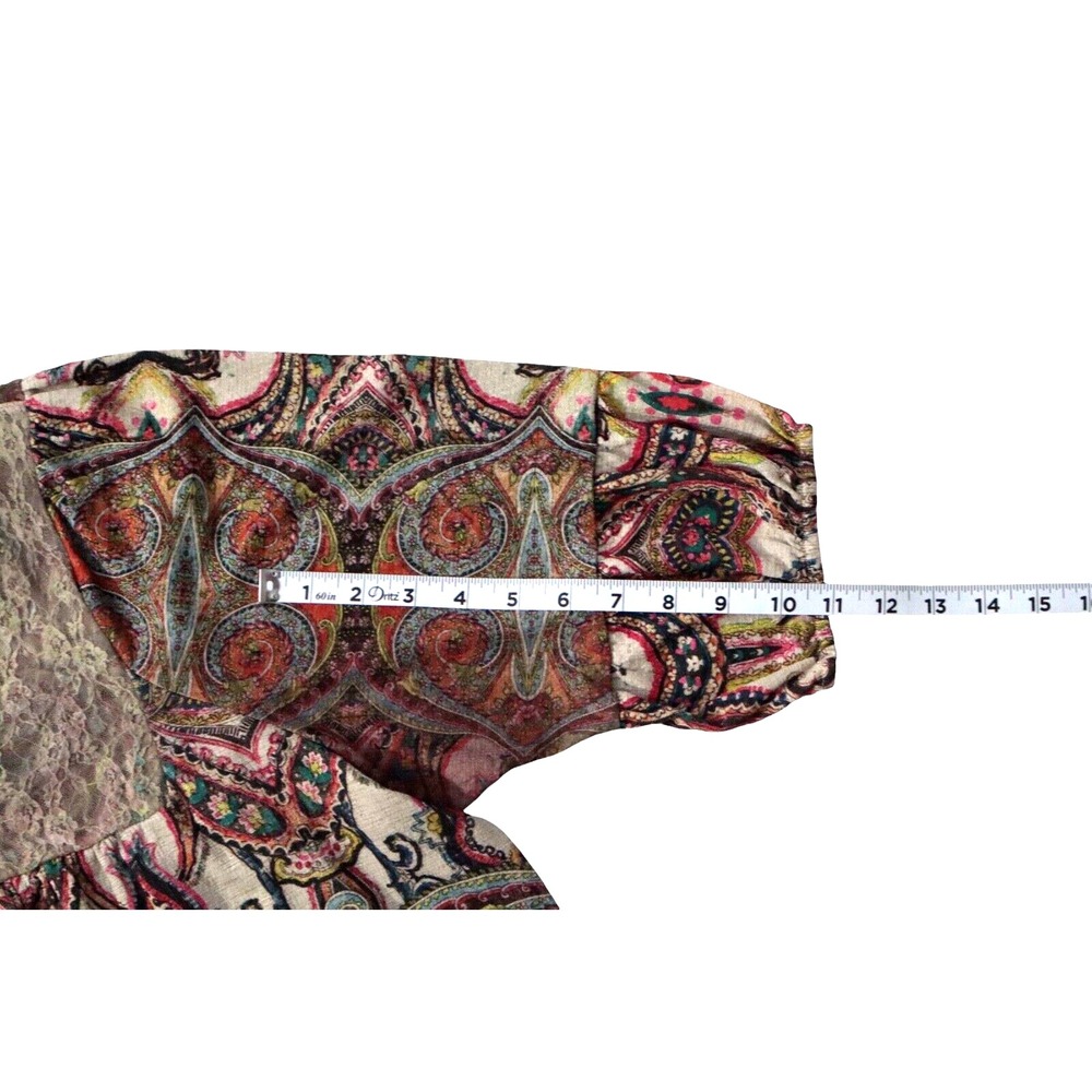 Cottage Core Babie Doll Laced Women's Top Puffed Sleeves Floral 2X‎ Slit Neck - Picture 7 of 7